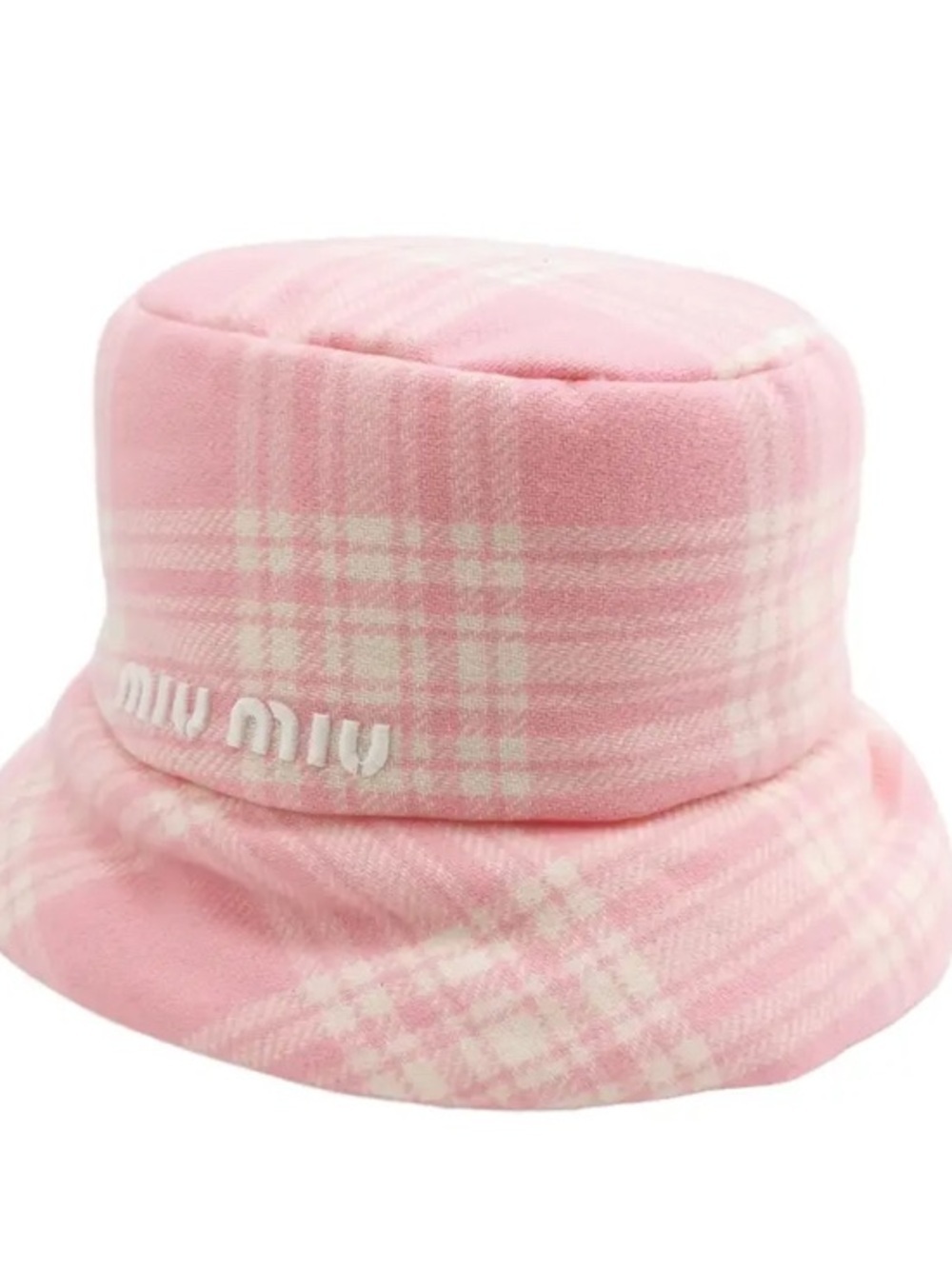 Miu Miu logo checkered pattern hat pink white NWT